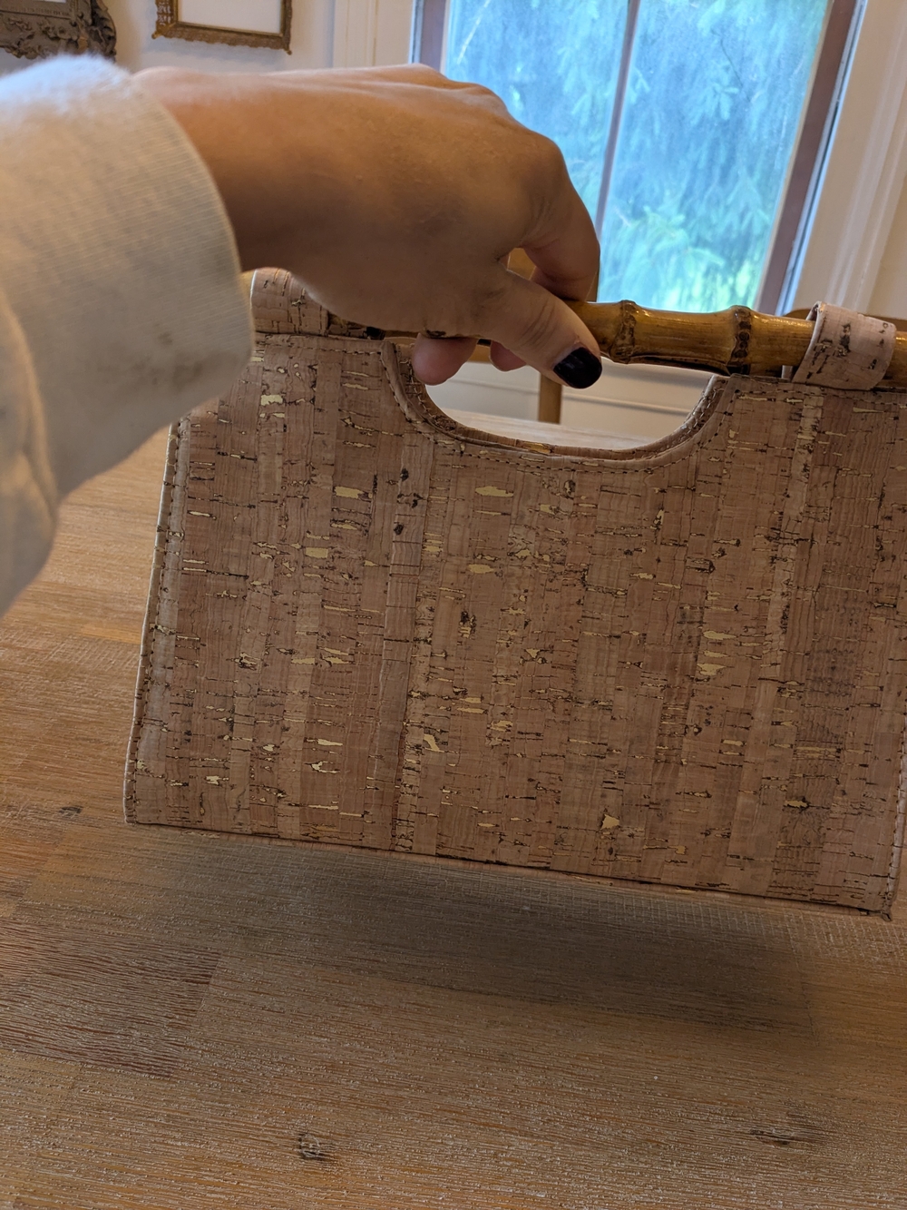 Cork Bamboo-Handle Tote Bag in Natural Brown - Picture 7 of 12